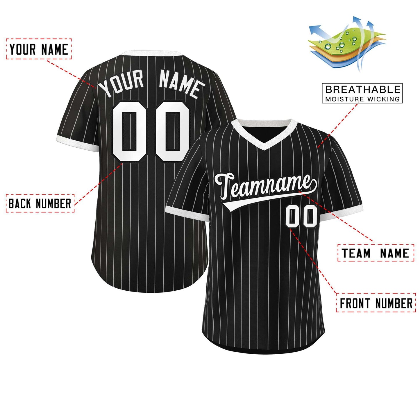 Custom Black White Stripe Fashion Authentic Pullover Baseball Jersey Limited