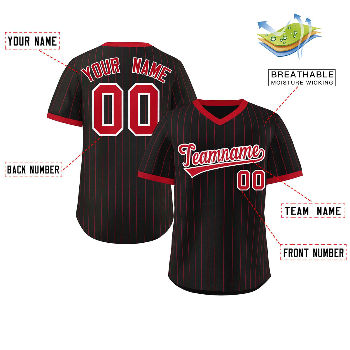 Custom Black Red Stripe Fashion Authentic Pullover Baseball Jersey Limited