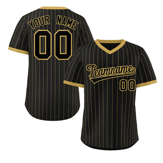 Custom Black Old Gold Stripe Fashion Authentic Pullover Baseball Jersey