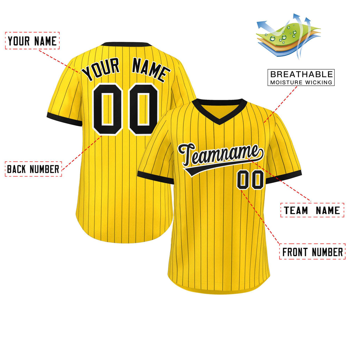 Custom Gold Black Stripe Fashion Authentic Pullover Baseball Jersey Limited