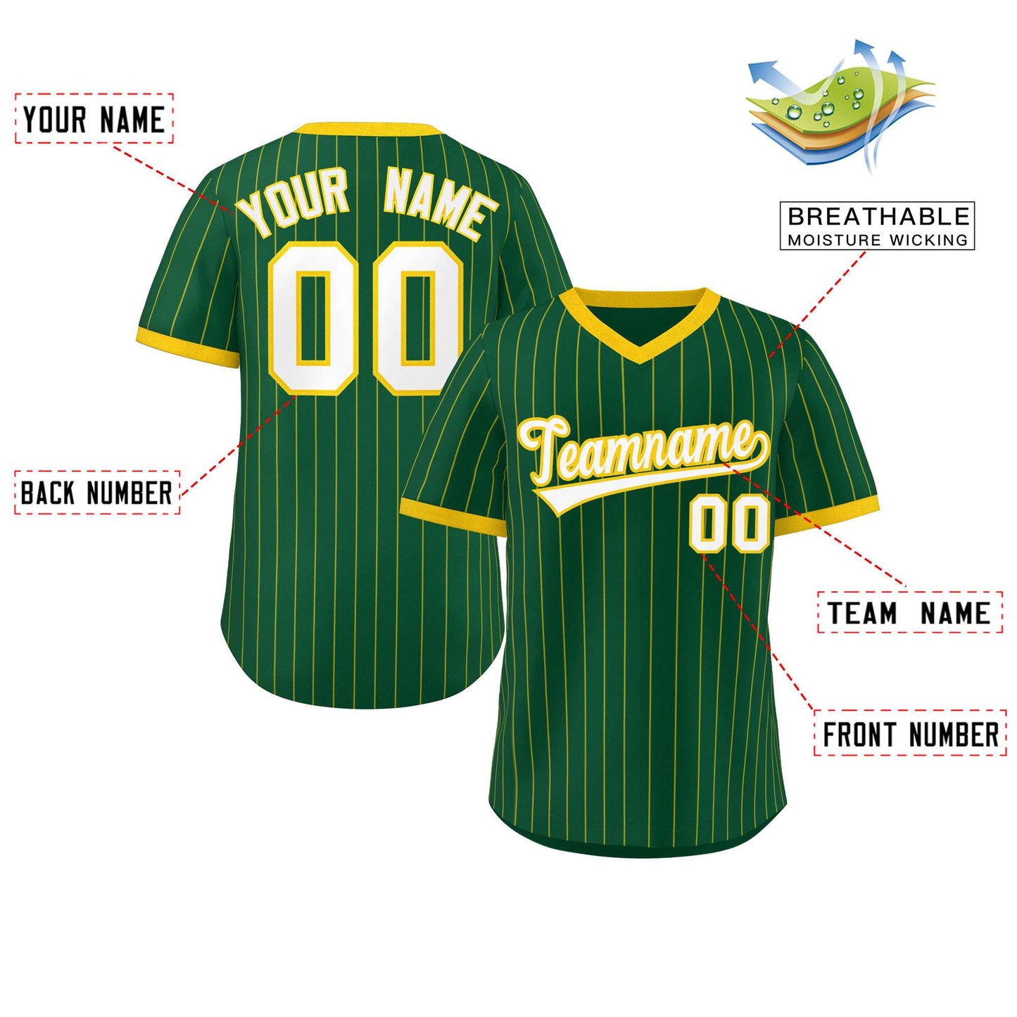 Custom Green Gold Stripe Fashion Authentic Pullover Baseball Jersey Limited