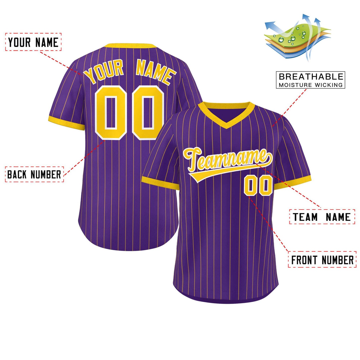 Custom Purple Gold Stripe Fashion Authentic Pullover Baseball Jersey Limited