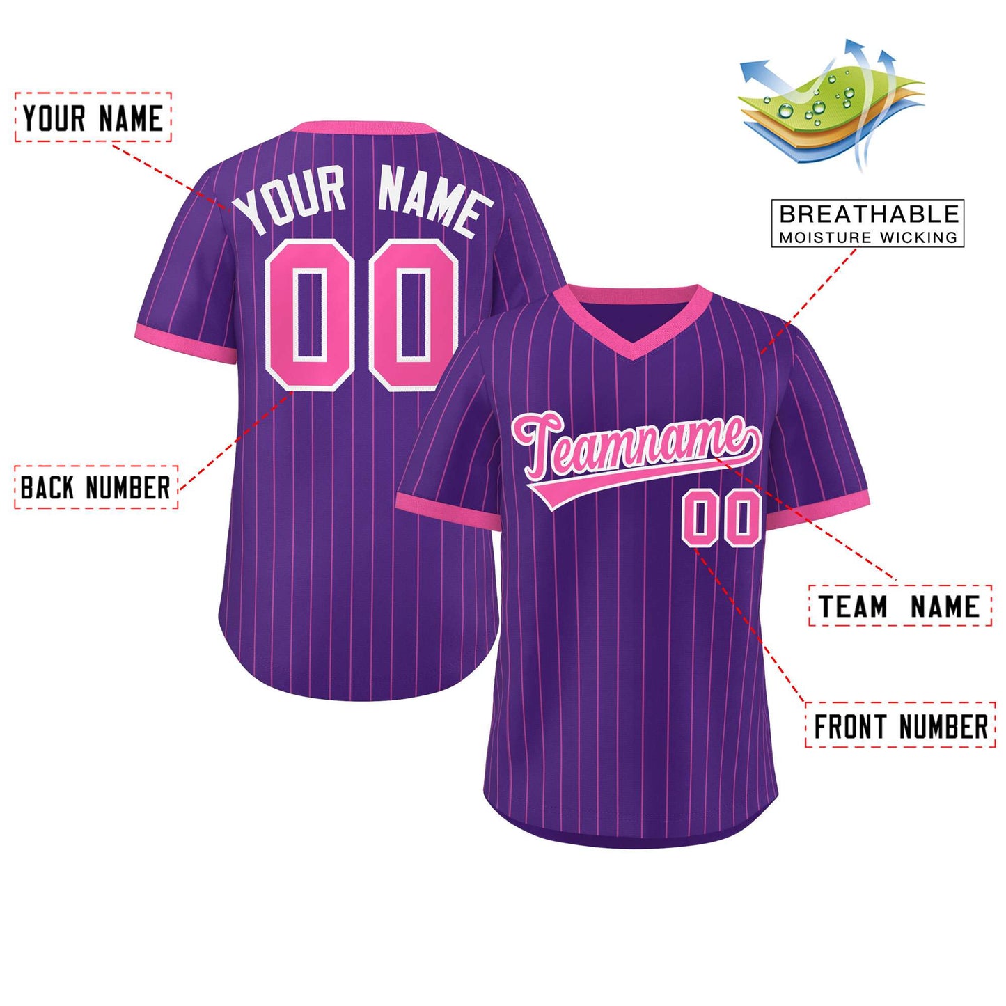 Custom Purple Pink Stripe Fashion Authentic Pullover Baseball Jersey Limited