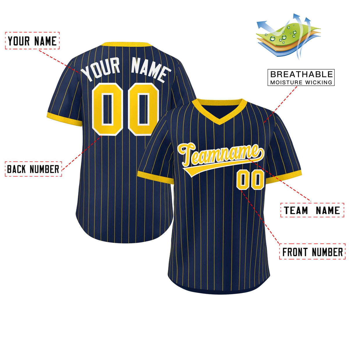 Custom Navy Gold Stripe Fashion Authentic Pullover Baseball Jersey Limited