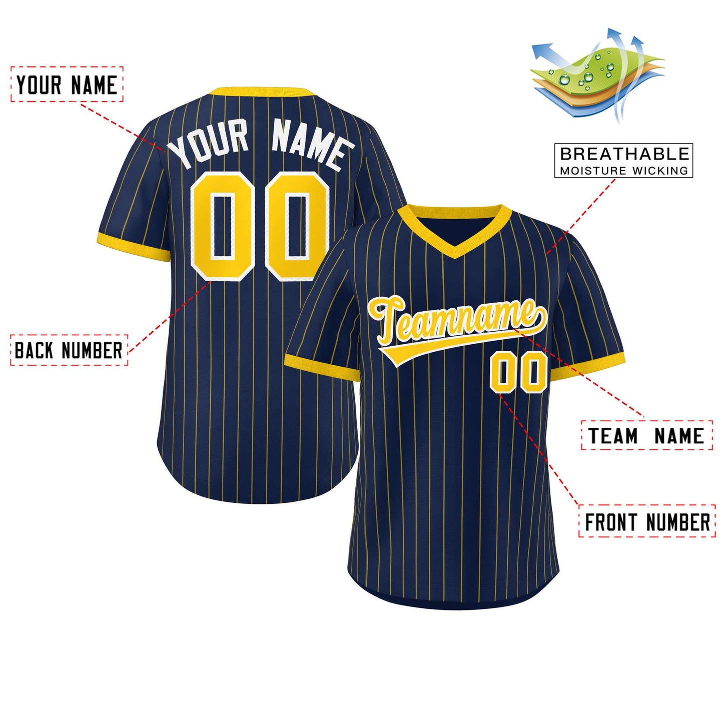 Custom Navy Gold Stripe Fashion Authentic Pullover Baseball Jersey Limited