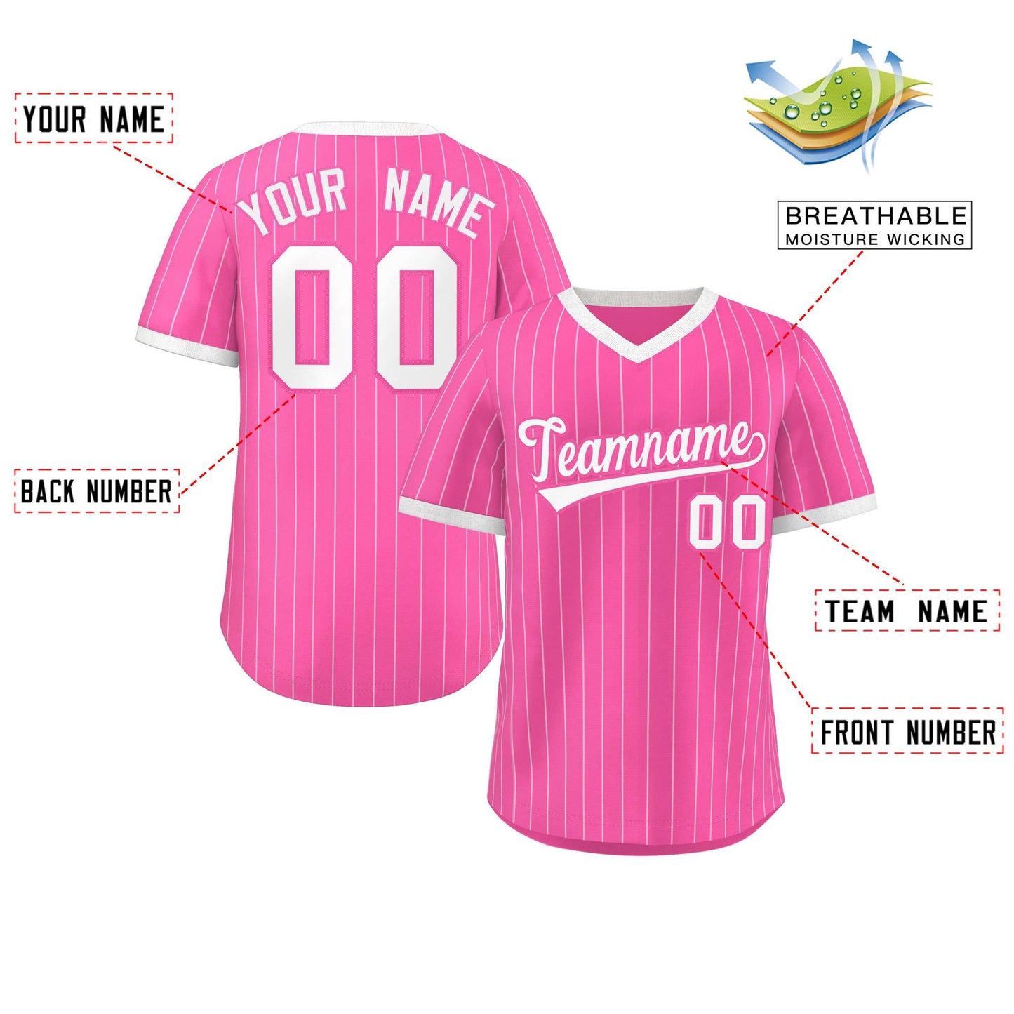 Custom Pink White Stripe Fashion Authentic Pullover Baseball Jersey Limited