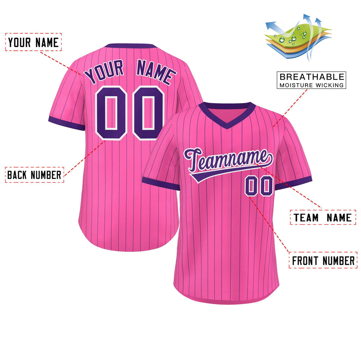 Custom Pink Purple Stripe Fashion Authentic Pullover Baseball Jersey Limited