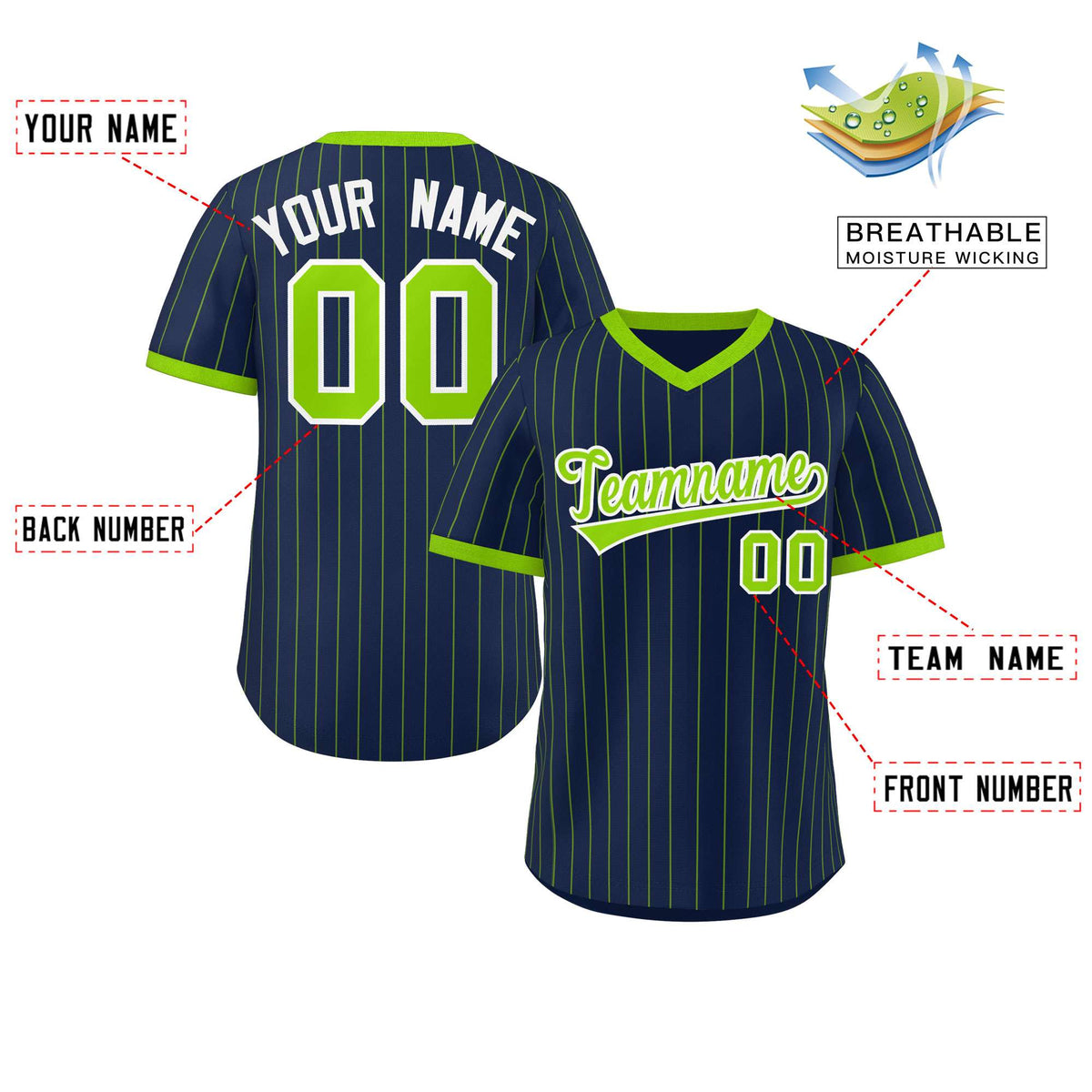 Custom Navy Neon Green Stripe Fashion Authentic Pullover Baseball Jersey Limited