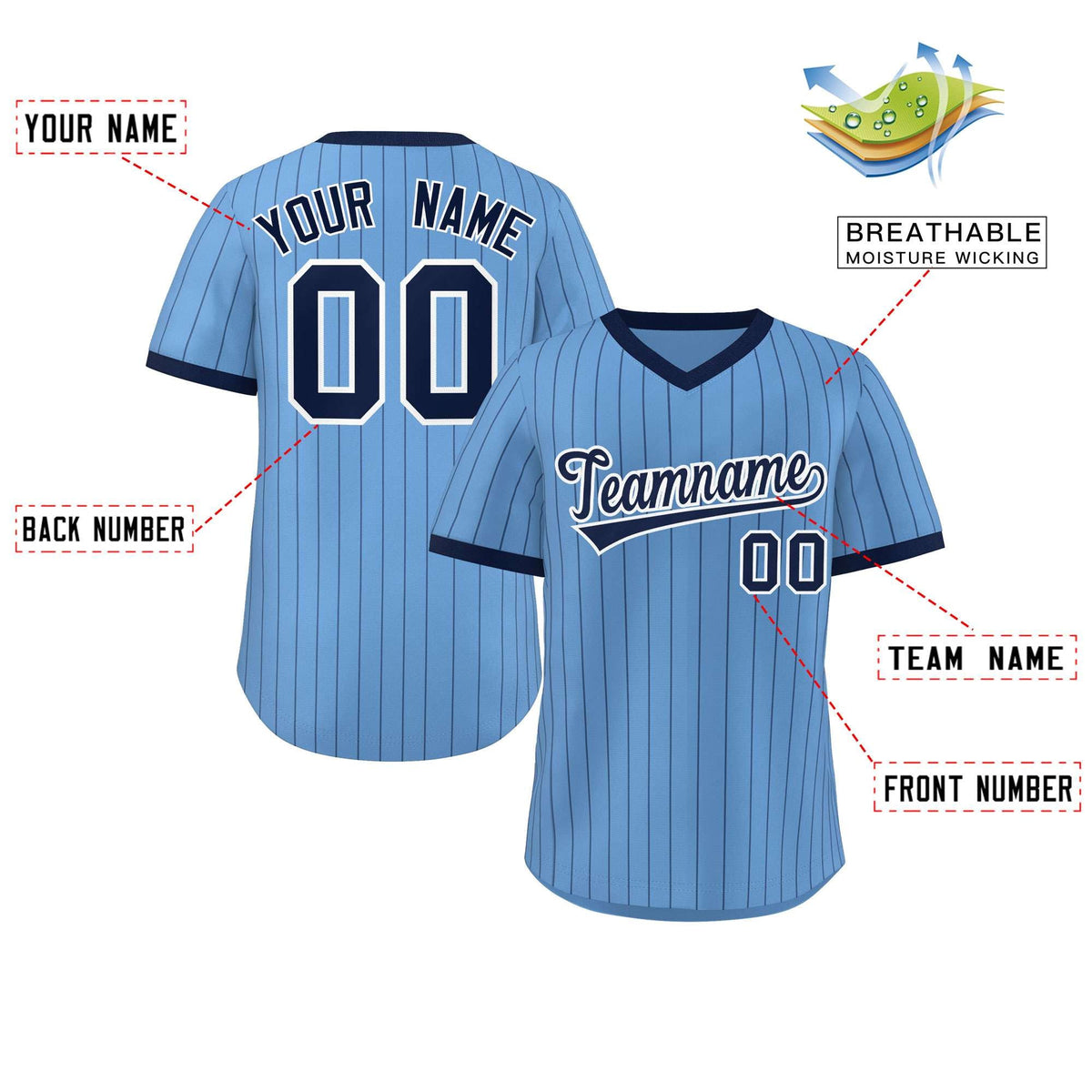Custom Light Blue Navy Stripe Fashion Authentic Pullover Baseball Jersey Limited