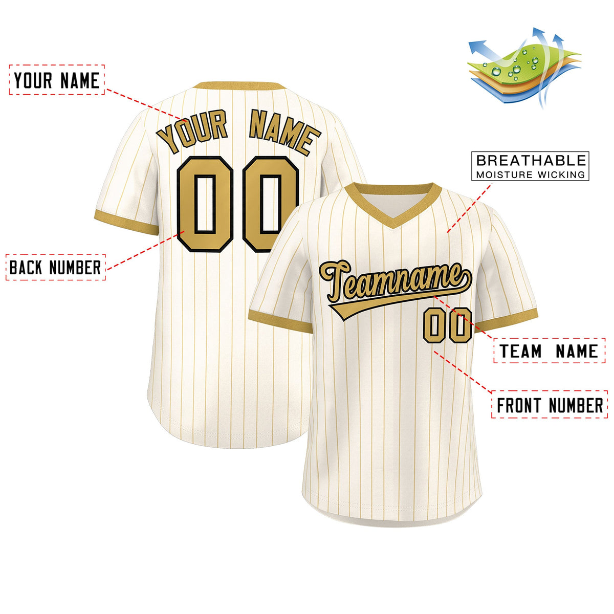 Custom Cream Old Gold Stripe Fashion Authentic Pullover Baseball Jersey Limited