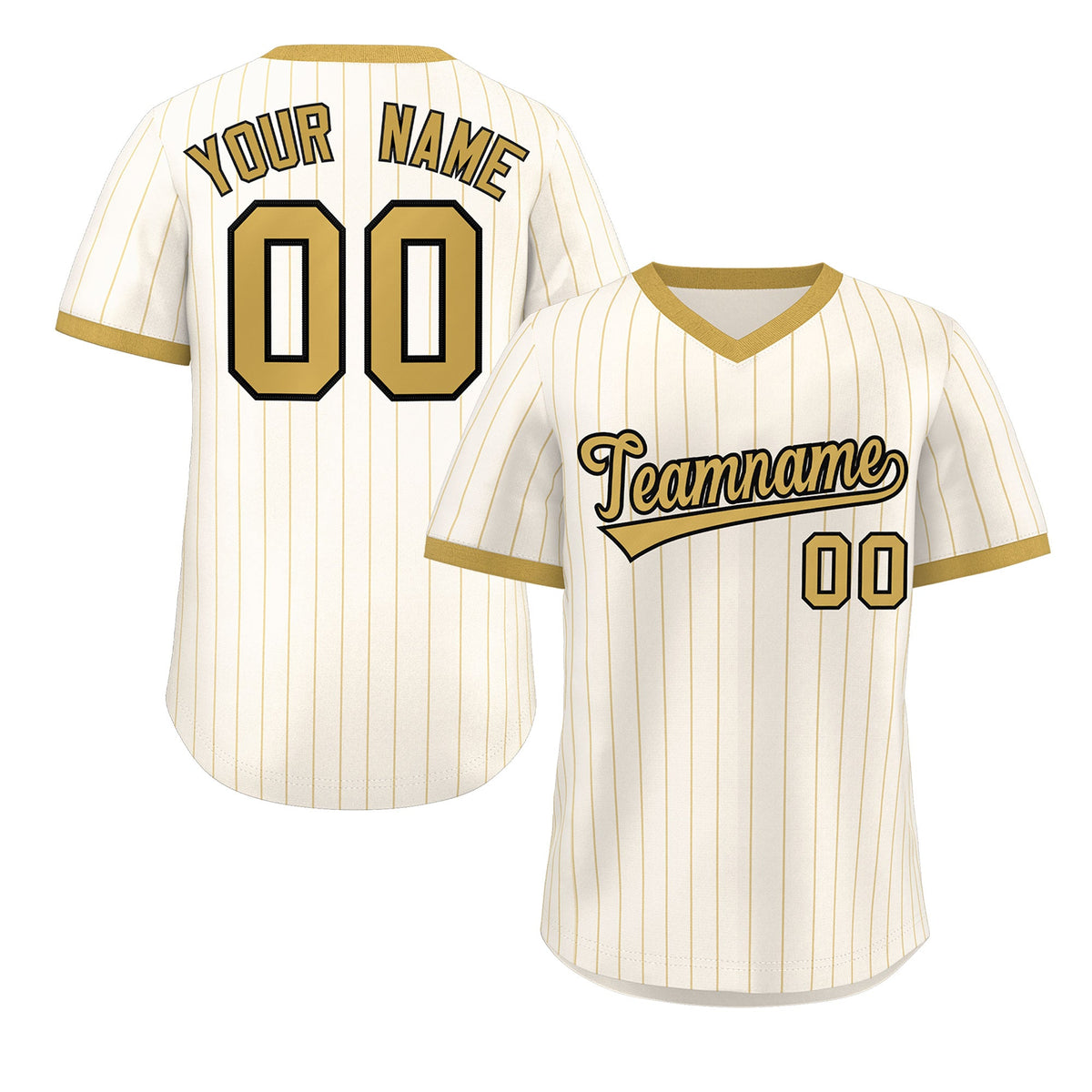 Custom Cream Old Gold Stripe Fashion Authentic Pullover Baseball Jersey