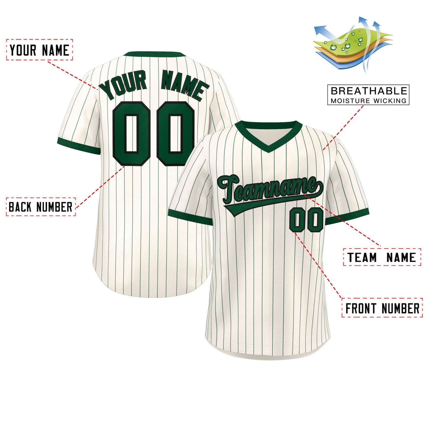 Custom Cream Green Stripe Fashion Authentic Pullover Baseball Jersey Limited