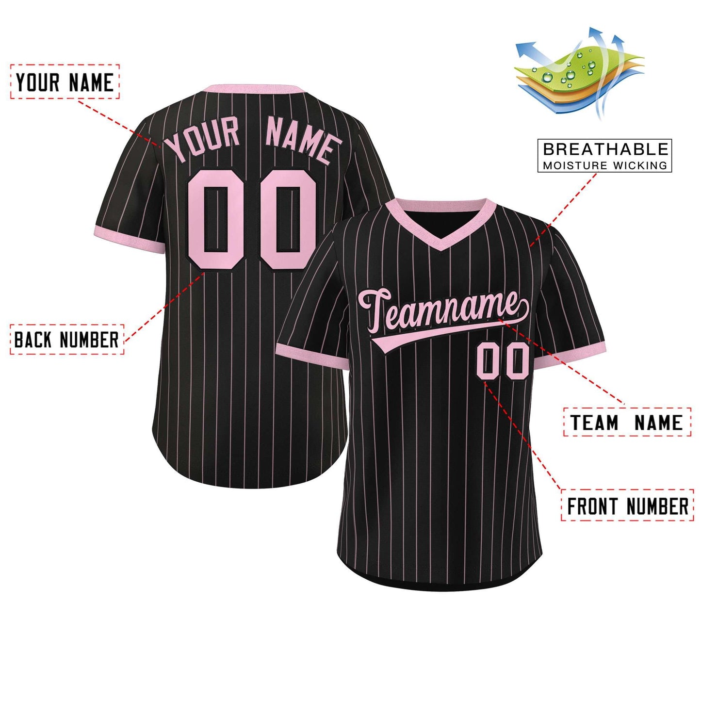Custom Black Light Pink Stripe Fashion Authentic Pullover Baseball Jersey Limited