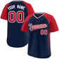 Custom Navy Red Raglan Sleeves Side Spot Authentic Pullover Baseball Jersey