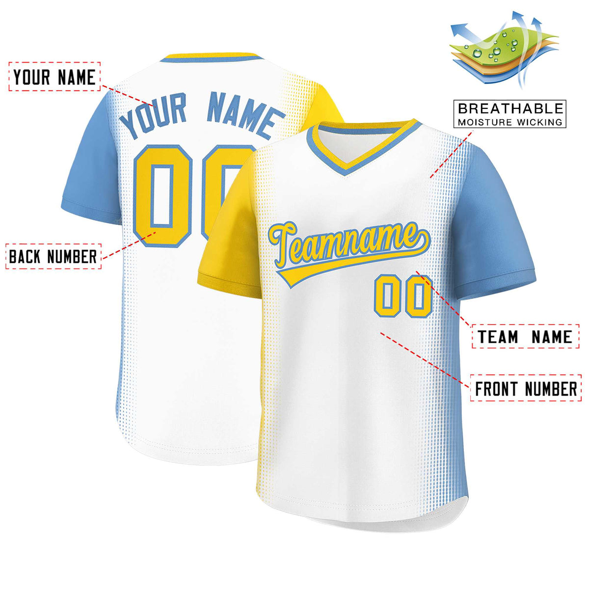 Custom White Gold-Light Blue Personalized Raglan Sleeves Authentic Pullover Baseball Jersey Limited