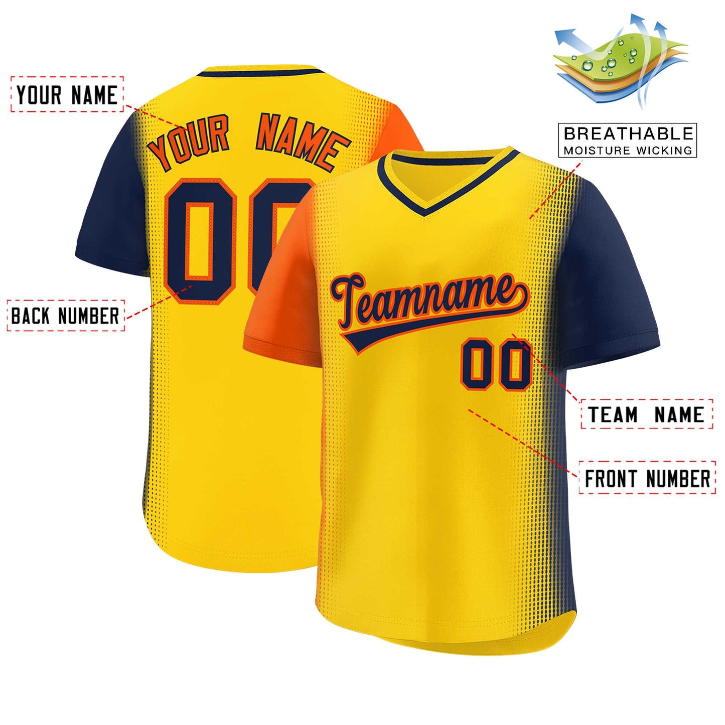 Custom Gold Orange-Navy Personalized Raglan Sleeves Authentic Pullover Baseball Jersey Limited