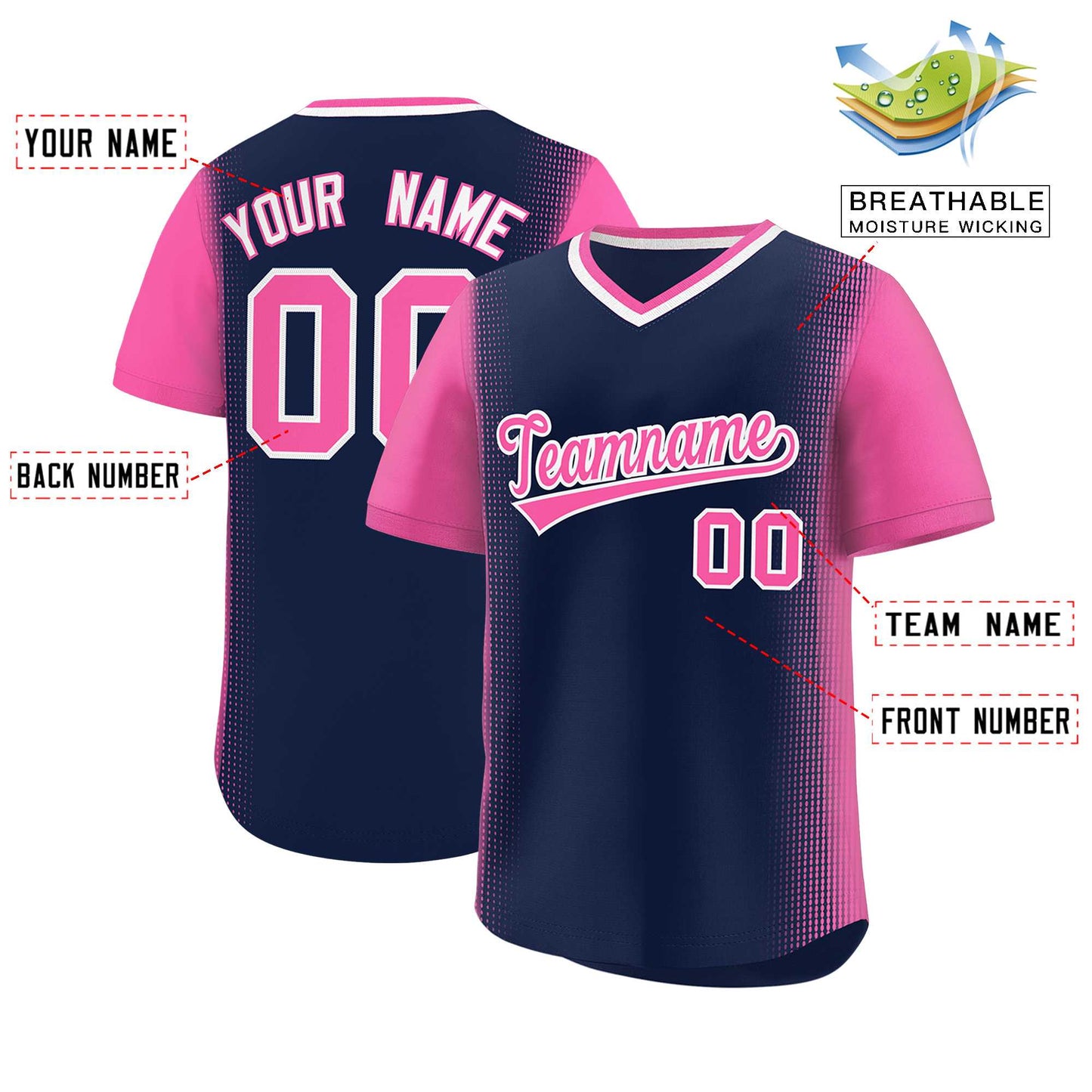 Custom Navy Pink Personalized Raglan Sleeves Authentic Pullover Baseball Jersey Limited
