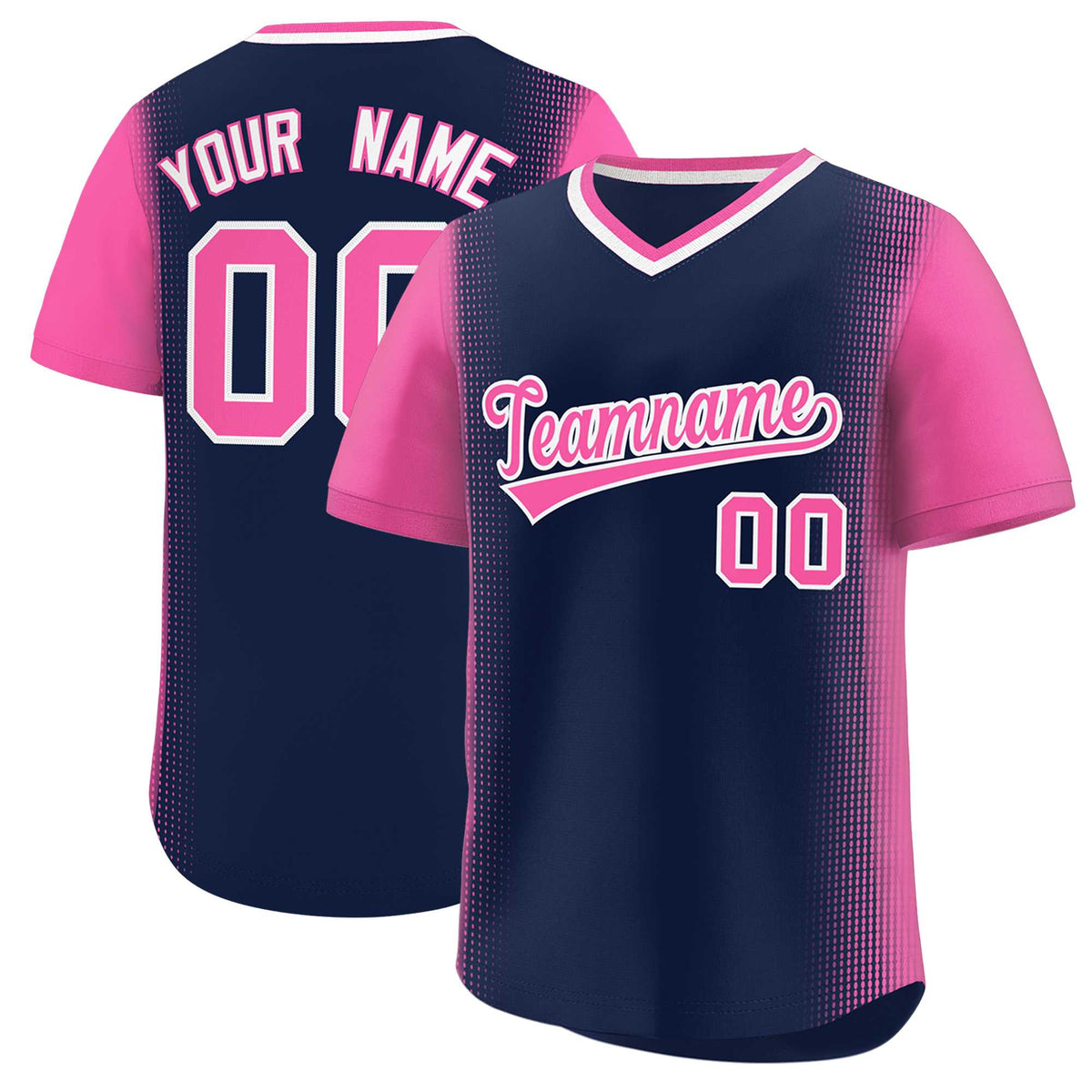 Custom Navy Pink Personalized Raglan Sleeves Authentic Pullover Baseball Jersey