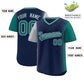 Custom Navy Gray-Aqua Personalized Raglan Sleeves Authentic Pullover Baseball Jersey Limited
