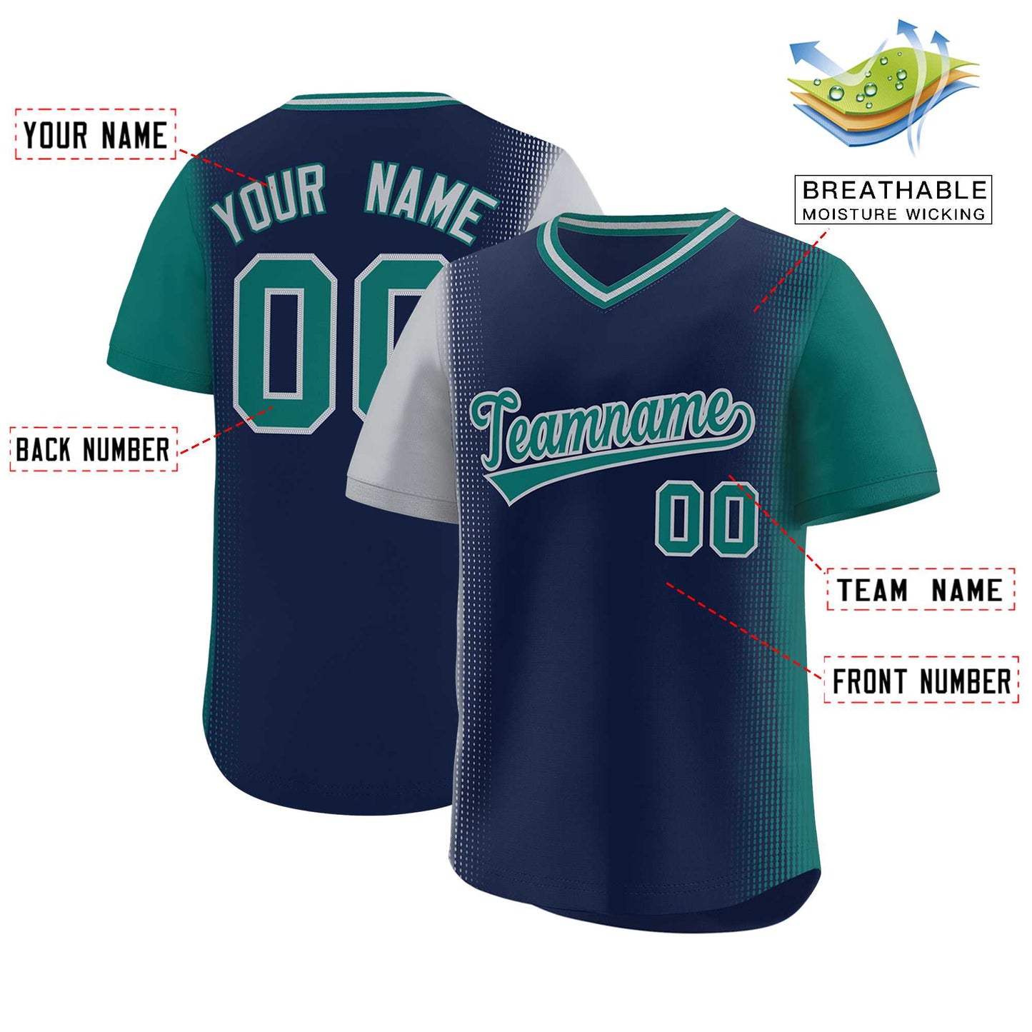 Custom Navy Gray-Aqua Personalized Raglan Sleeves Authentic Pullover Baseball Jersey Limited