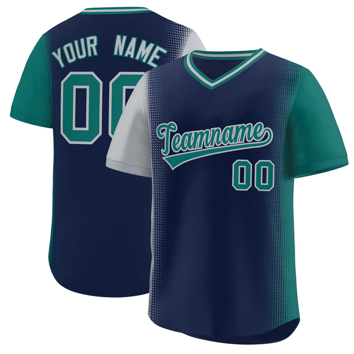 Custom Navy Gray-Aqua Personalized Raglan Sleeves Authentic Pullover Baseball Jersey