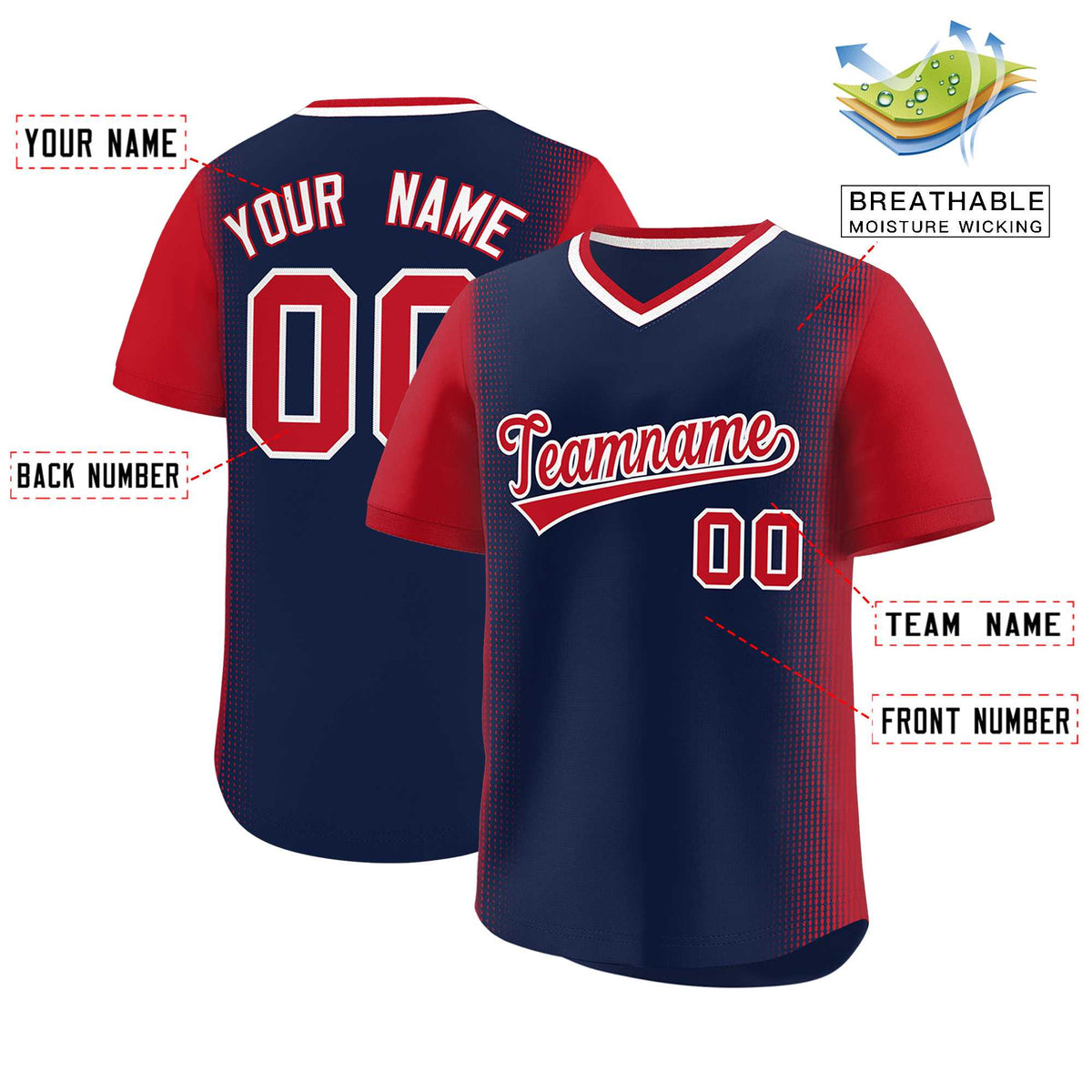 Custom Navy Red Personalized Raglan Sleeves Authentic Pullover Baseball Jersey Limited