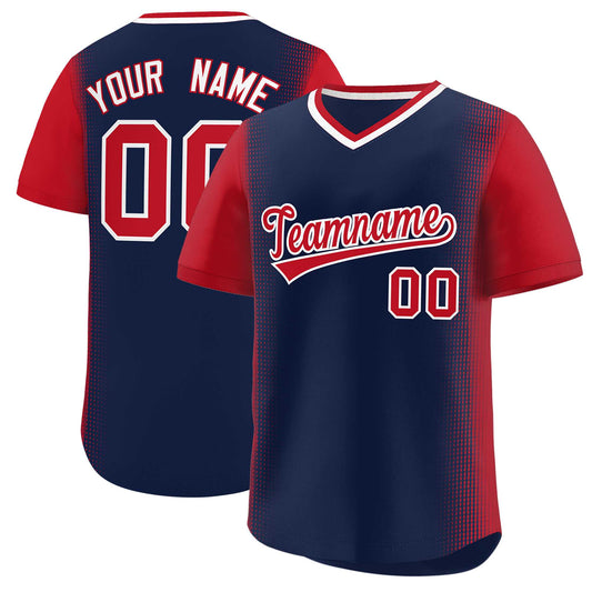 Custom Navy Red Personalized Raglan Sleeves Authentic Pullover Baseball Jersey