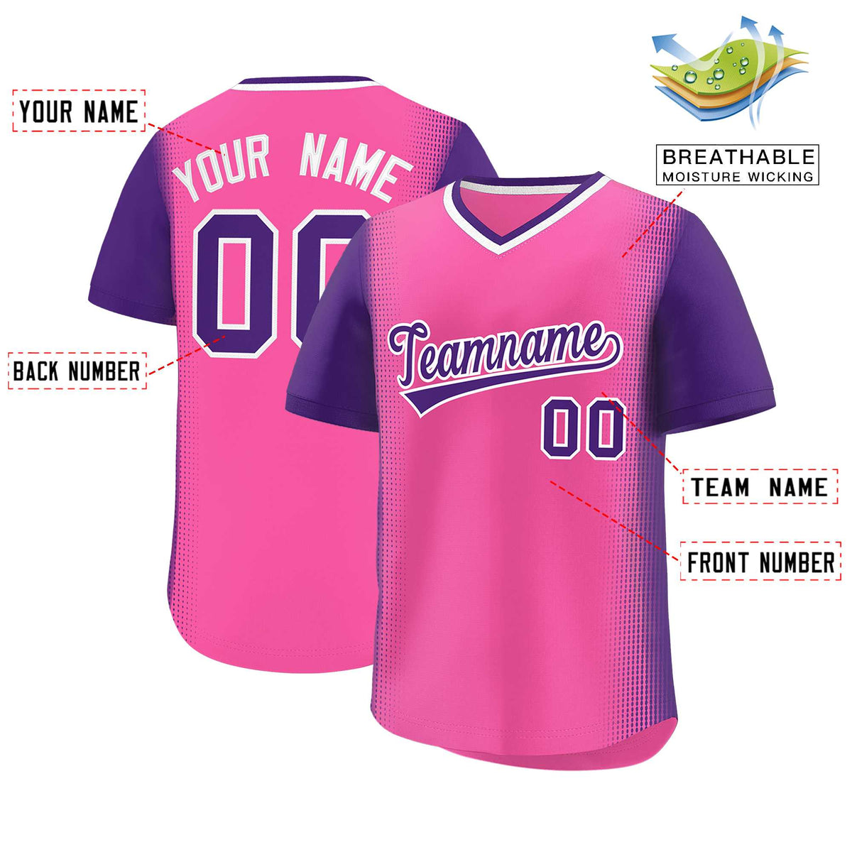 Custom Pink Purple Personalized Raglan Sleeves Authentic Pullover Baseball Jersey Limited