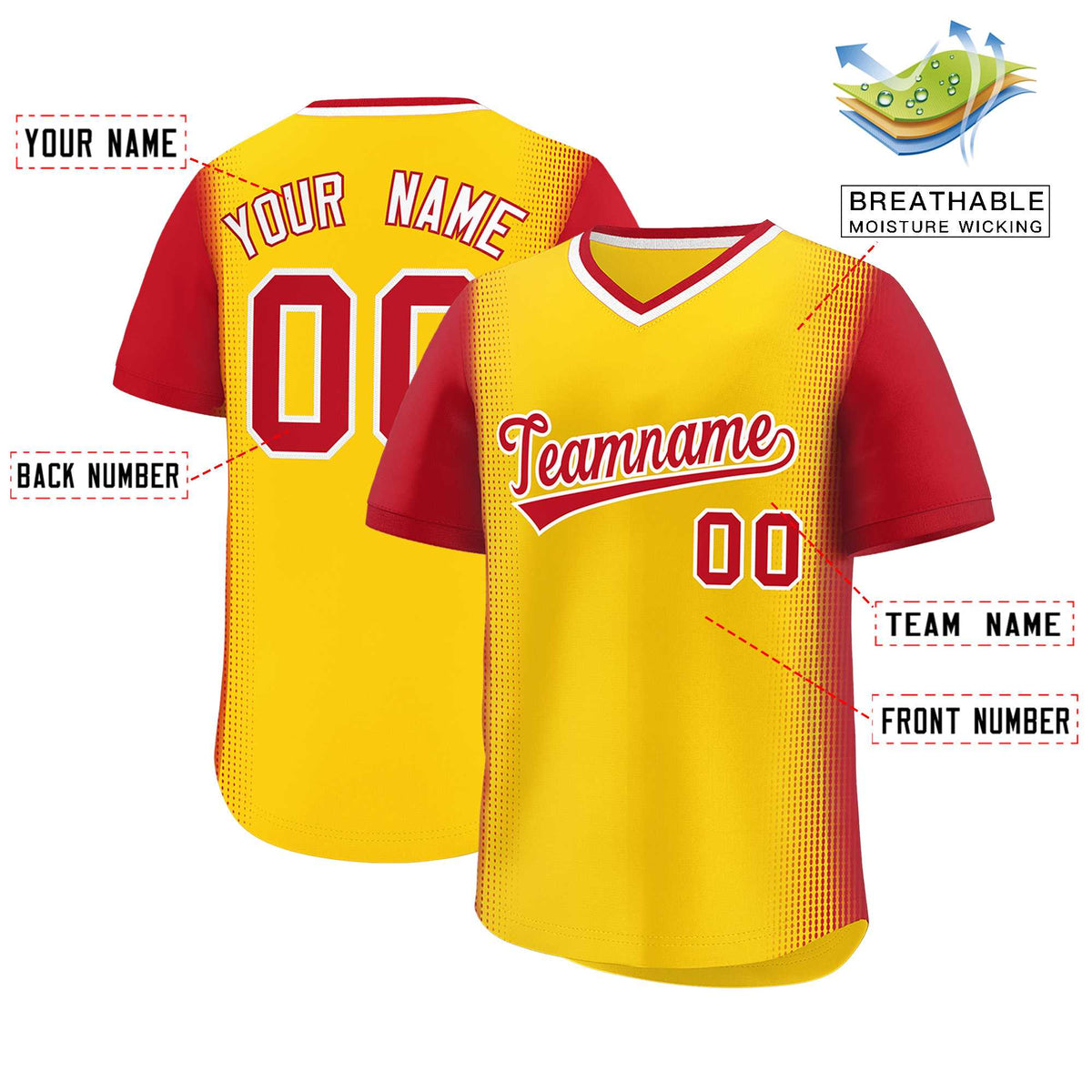 Custom Gold Red Personalized Raglan Sleeves Authentic Pullover Baseball Jersey Limited