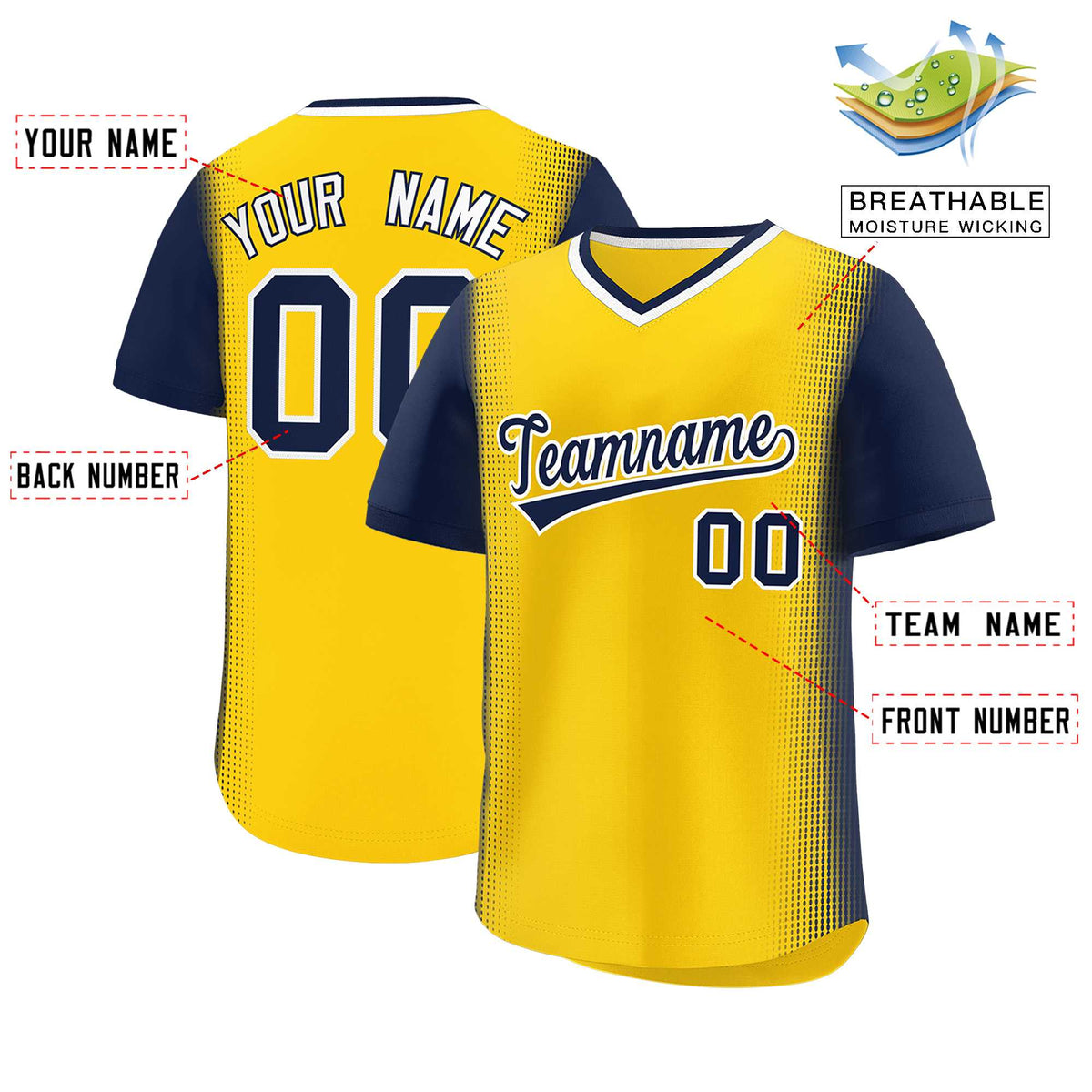 Custom Gold Navy Personalized Raglan Sleeves Authentic Pullover Baseball Jersey Limited