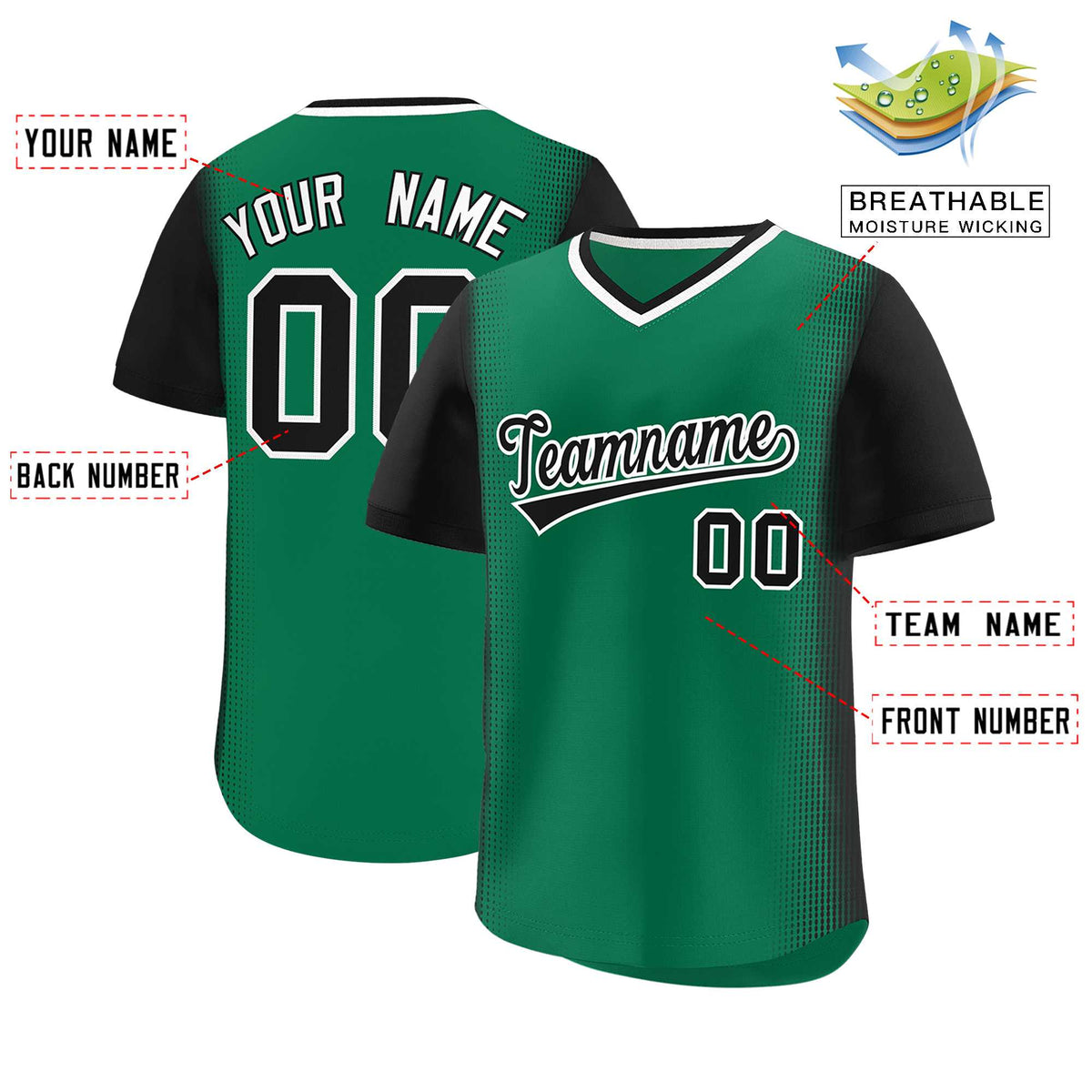Custom Kelly Green Black Personalized Raglan Sleeves Authentic Pullover Baseball Jersey Limited
