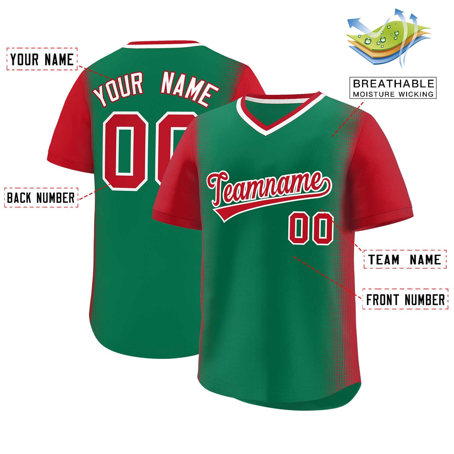 Custom Kelly Green Red Personalized Raglan Sleeves Authentic Pullover Baseball Jersey Limited