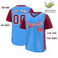 Custom Powder Blue Crimson Personalized Raglan Sleeves Authentic Pullover Baseball Jersey Limited