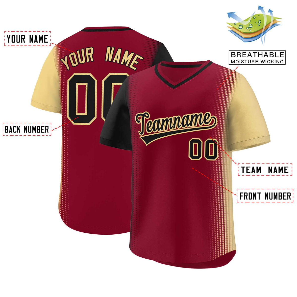 Custom Crimson Black-Khaki Personalized Raglan Sleeves Authentic Pullover Baseball Jersey Limited