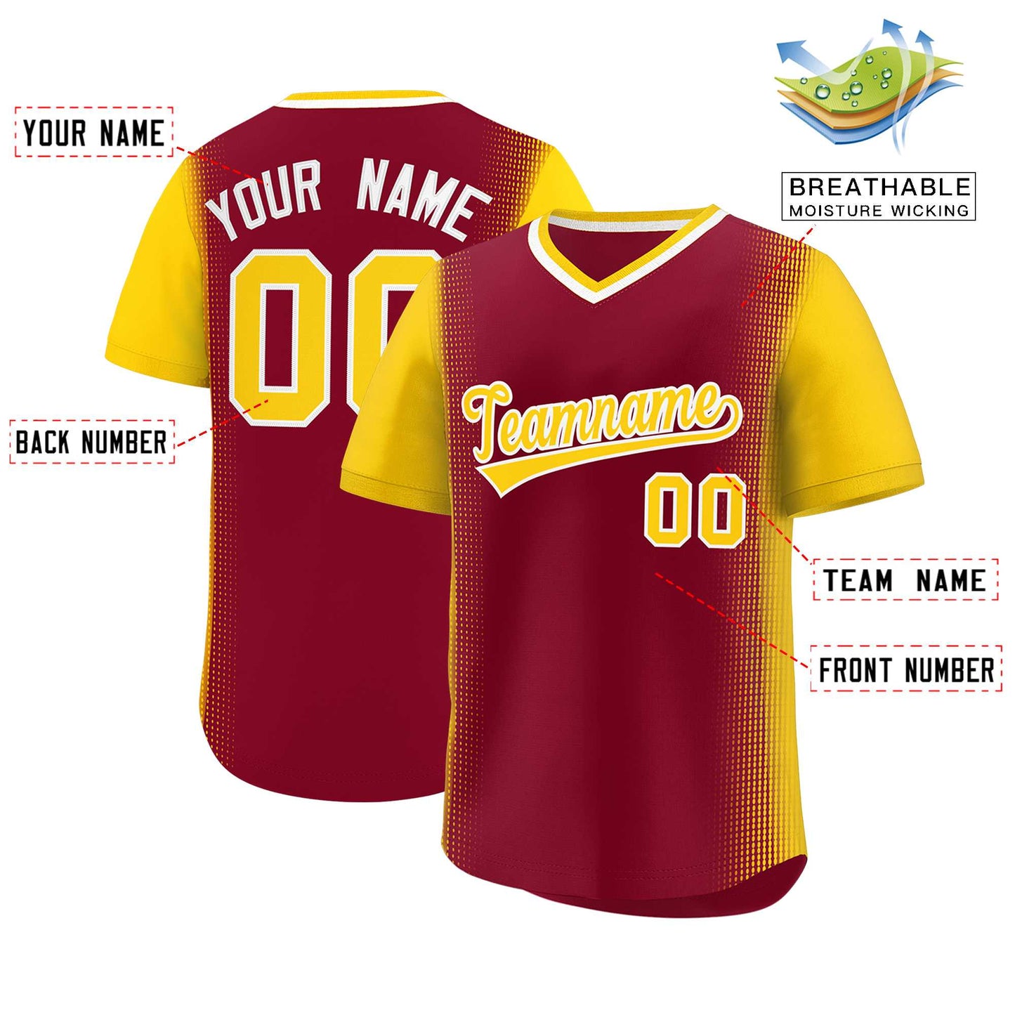 Custom Crimson Gold Personalized Raglan Sleeves Authentic Pullover Baseball Jersey Limited