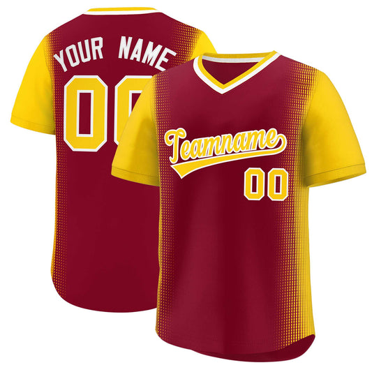 Custom Crimson Gold Personalized Raglan Sleeves Authentic Pullover Baseball Jersey