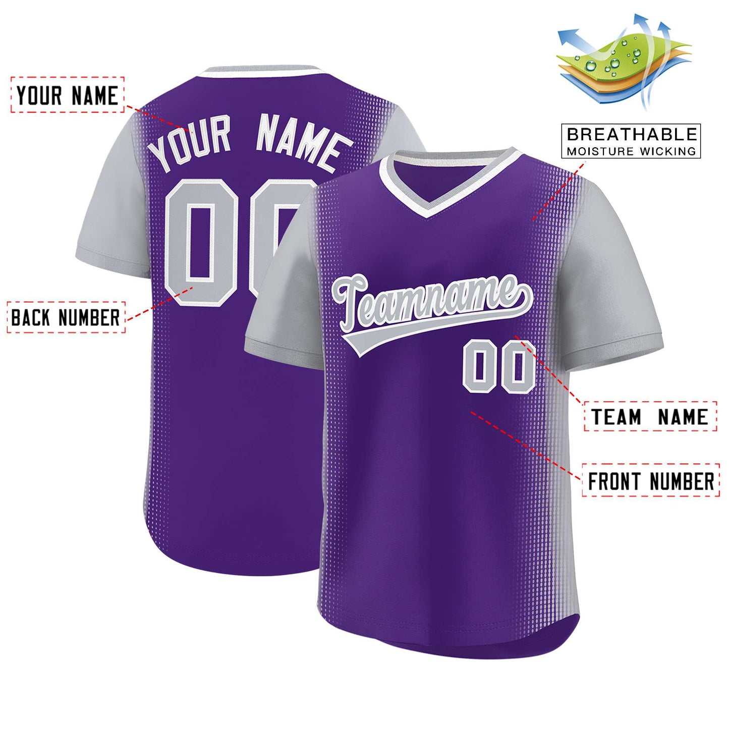 Custom Purple Gray Personalized Raglan Sleeves Authentic Pullover Baseball Jersey Limited