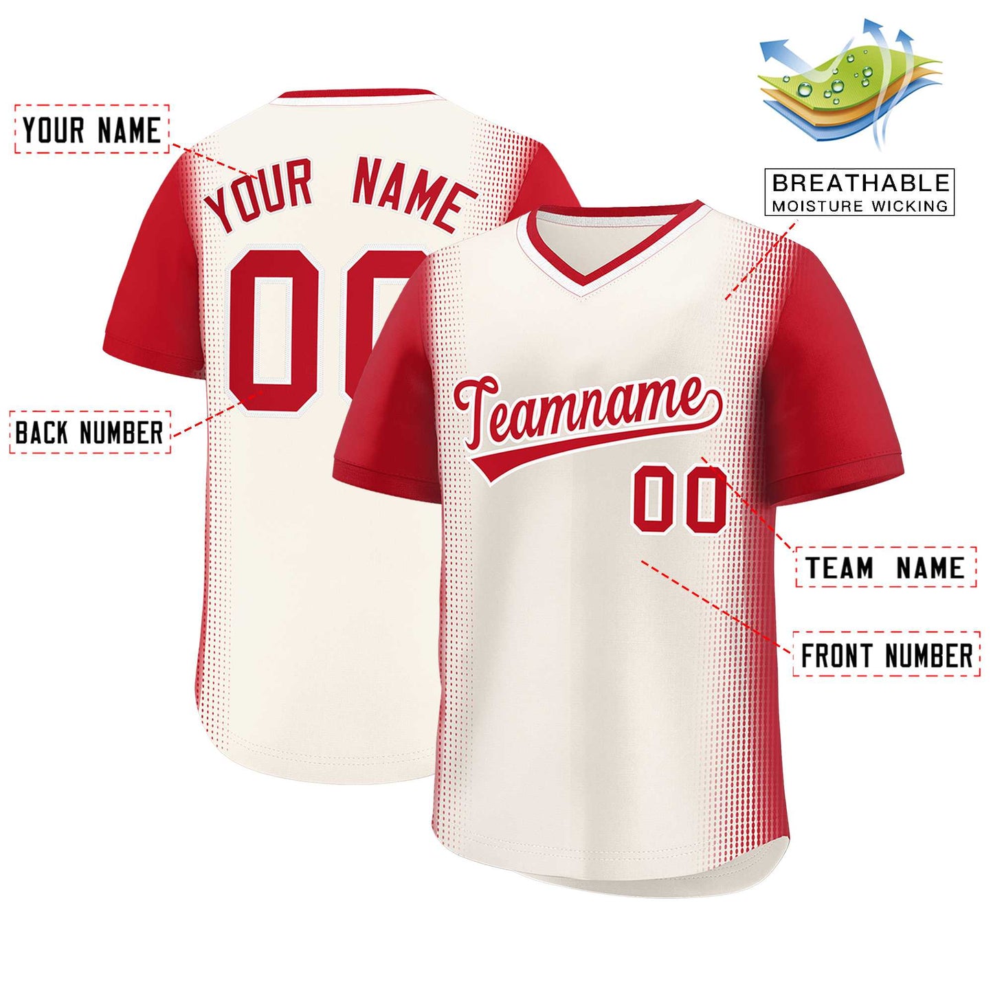 Custom Cream Red Personalized Raglan Sleeves Authentic Pullover Baseball Jersey Limited