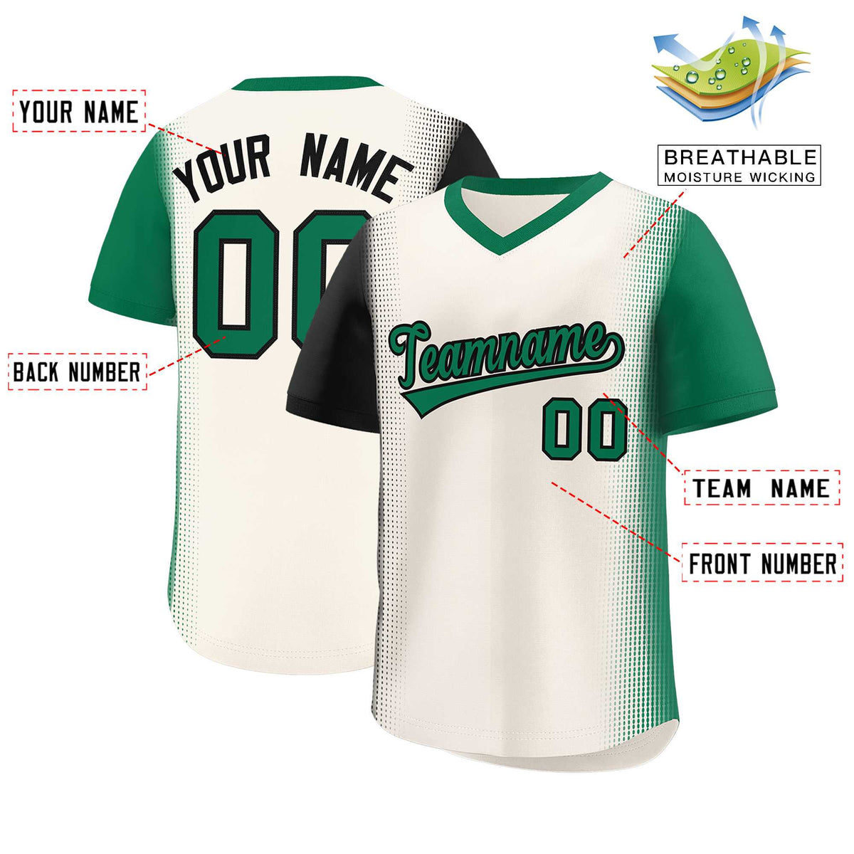 Custom Cream Black-Kelly Green Personalized Raglan Sleeves Authentic Pullover Baseball Jersey Limited