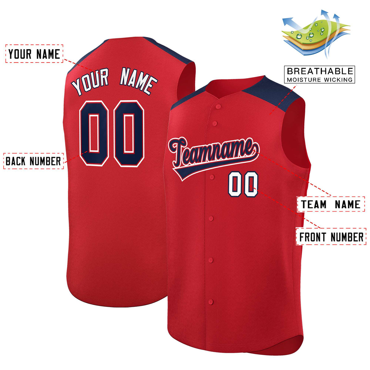 Custom Red Navy Personalized Classic Authentic Sleeveless Baseball Jersey Limited