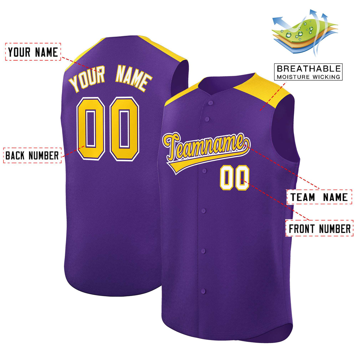 Custom Purple Gold Personalized Classic Authentic Sleeveless Baseball Jersey Limited