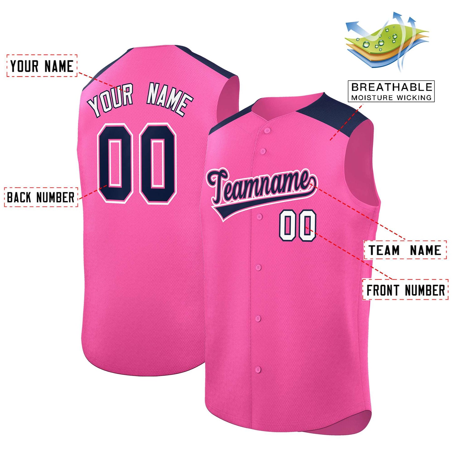 Custom Pink Navy Personalized Classic Authentic Sleeveless Baseball Jersey Limited
