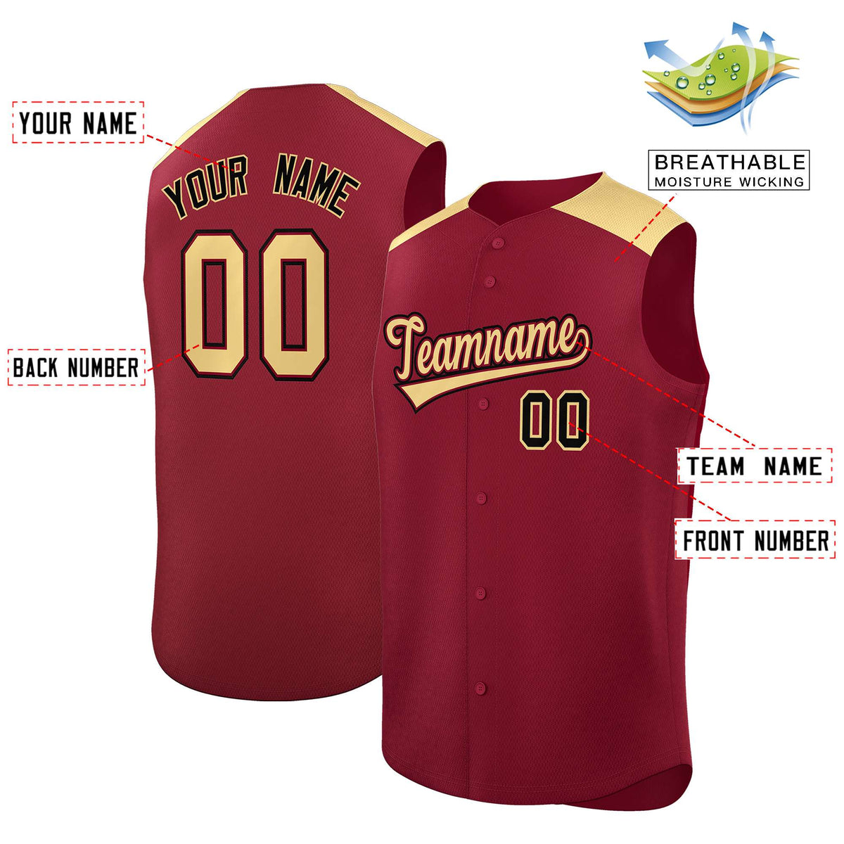 Custom Crimson Khaki Personalized Classic Authentic Sleeveless Baseball Jersey Limited