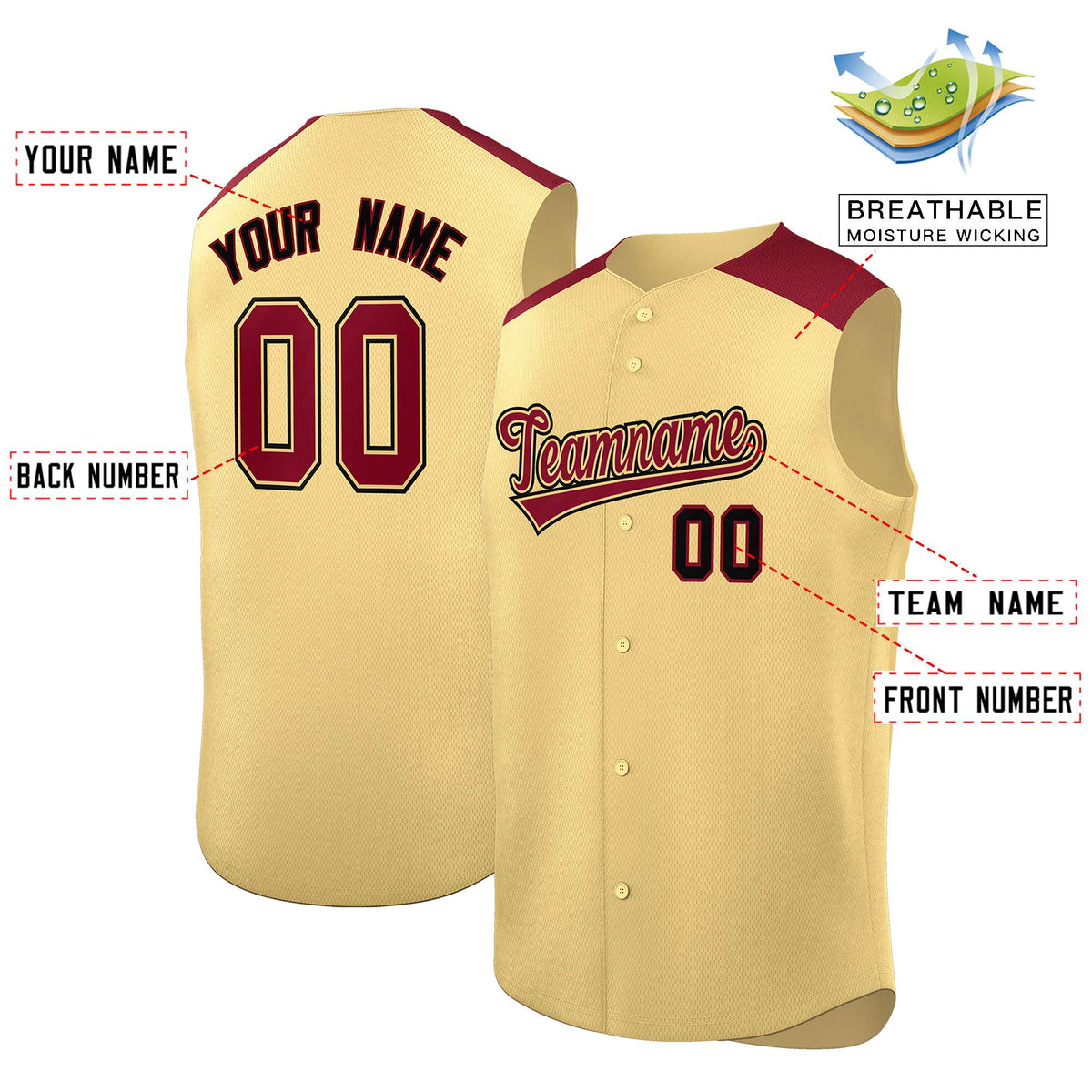 Custom Khaki Crimson Personalized Classic Authentic Sleeveless Baseball Jersey Limited