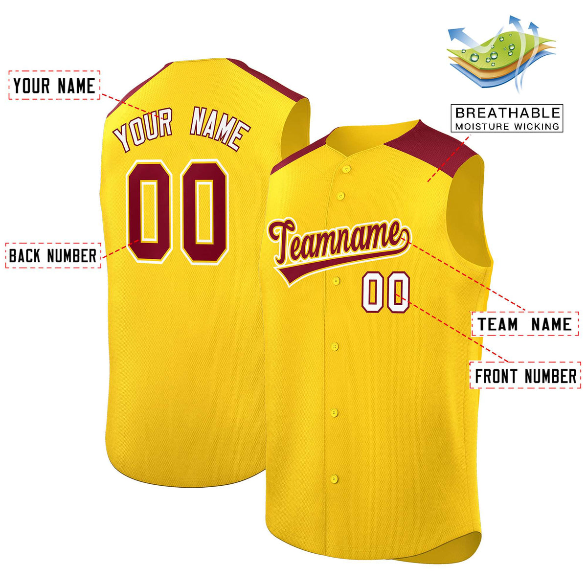 Custom Gold Crimson Personalized Classic Authentic Sleeveless Baseball Jersey Limited
