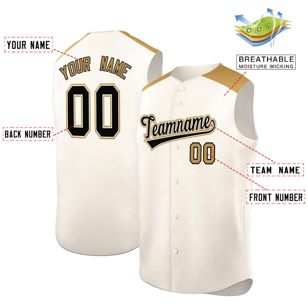Custom Cream Old Gold Personalized Classic Authentic Sleeveless Baseball Jersey Limited