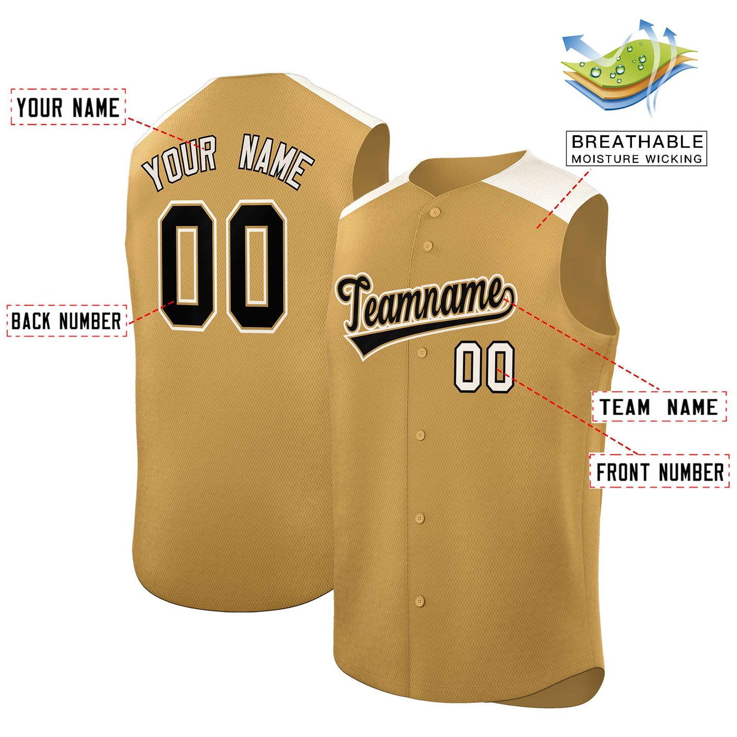 Custom Old Gold Cream Personalized Classic Authentic Sleeveless Baseball Jersey Limited