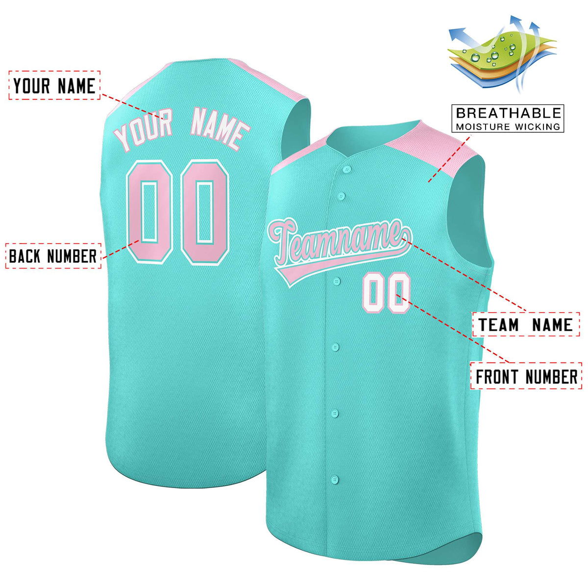 Custom Bright Green Light Pink Personalized Classic Authentic Sleeveless Baseball Jersey Limited