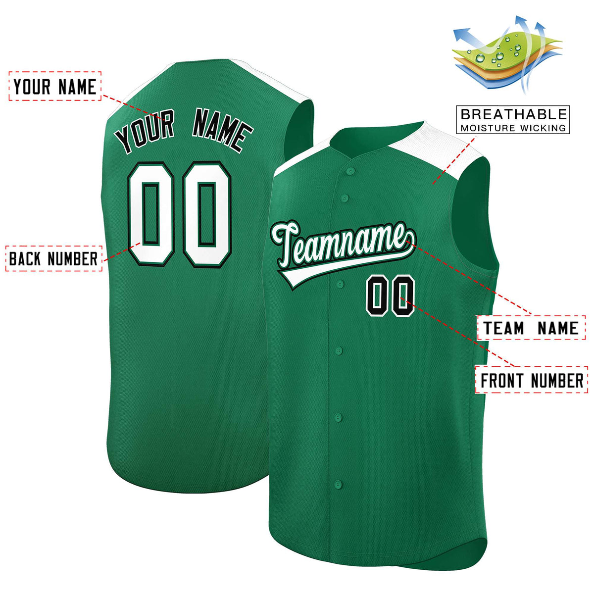 Custom Kelly Green White Personalized Classic Authentic Sleeveless Baseball Jersey Limited