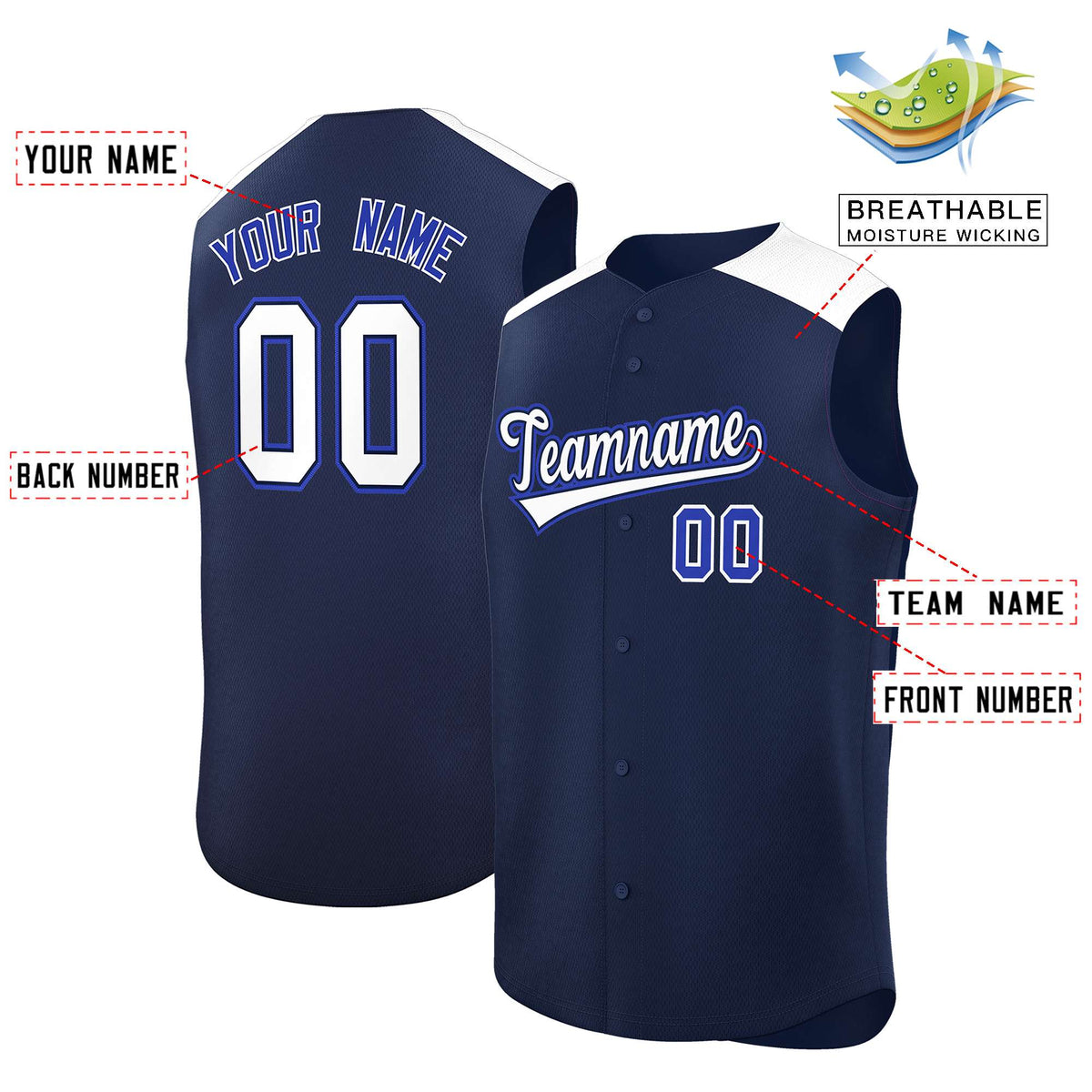 Custom Navy White Personalized Classic Authentic Sleeveless Baseball Jersey Limited